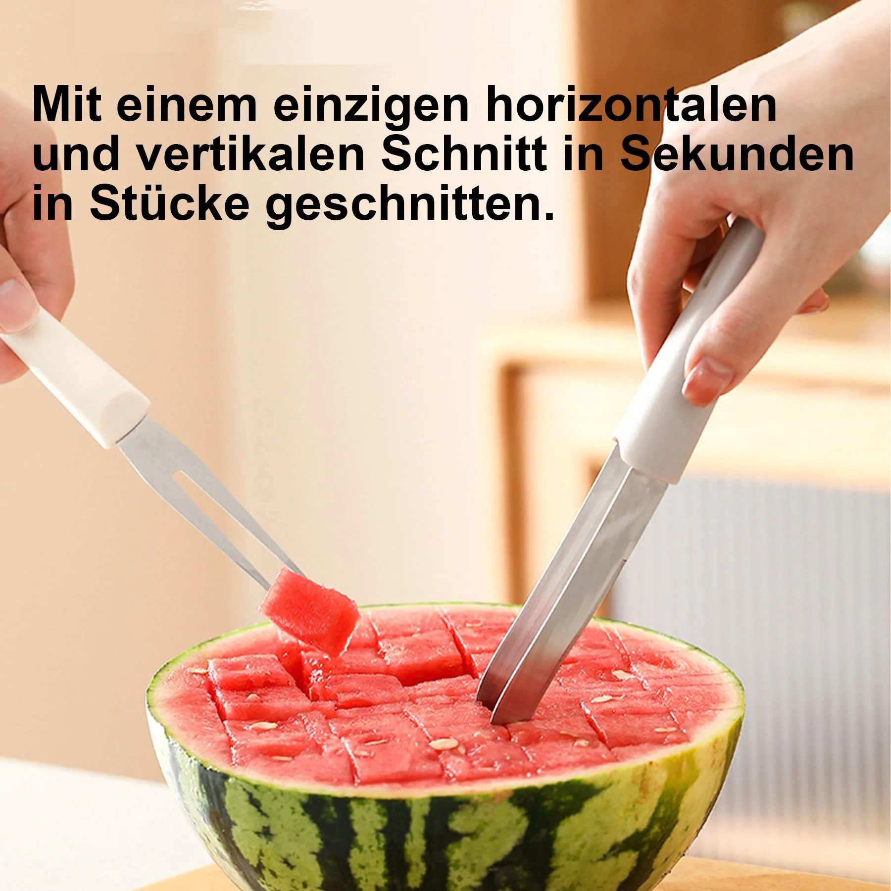 3-in-1 Obst- & Melonenschneider aus Edelstahl – Praktischer Küchenhelfer für Zuhause & unterwegs